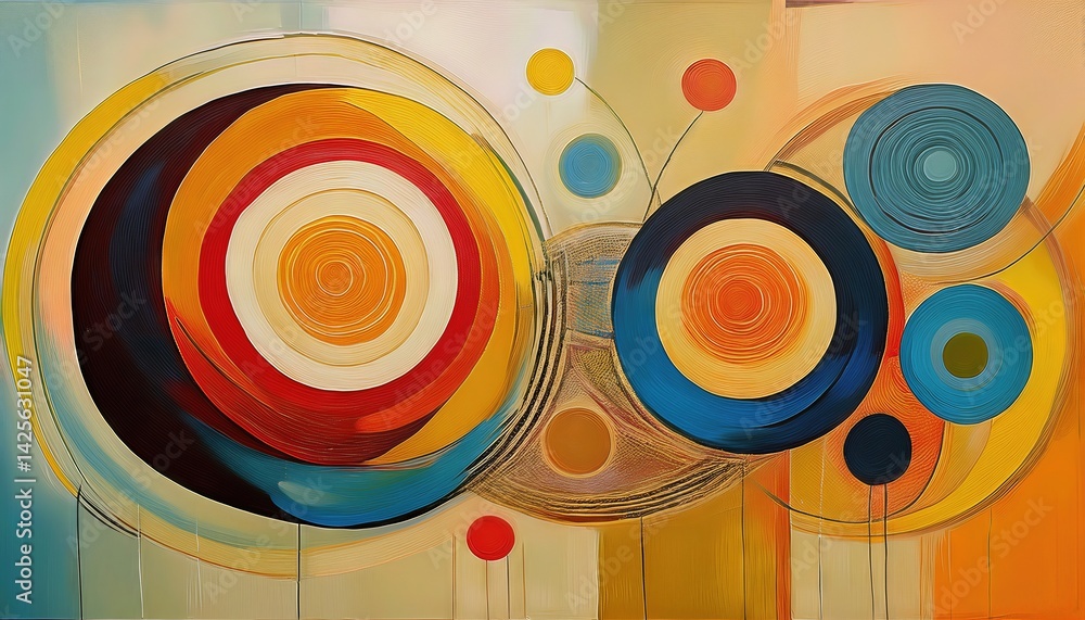 Poster abstract art with circles on canvas striking swirls of colors emanating energy and vibrancy from a g