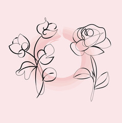 Elegant Line Art Floral Design with Two Flowers on Pink Background