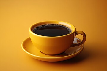 Coffee in a yellow cup with a matching saucer against a vibrant backdrop