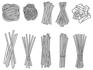 Simple Line Art of Soba Noodles in Bowl