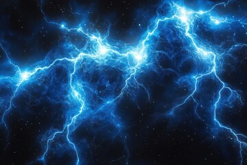 Bright blue lightning striking through a dark cosmic background in a captivating display