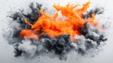 Abstract explosion of vibrant orange and dark gray ink