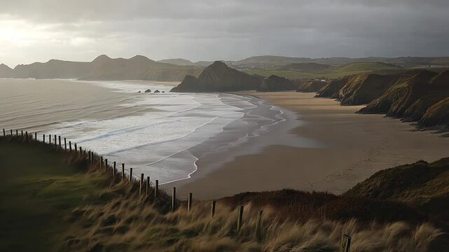 Breathtaking Coastal Vista: Three Cliffs Bay, Gower Peninsula