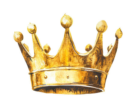 Golden crown with ornate details and regal design, cut out - stock png.