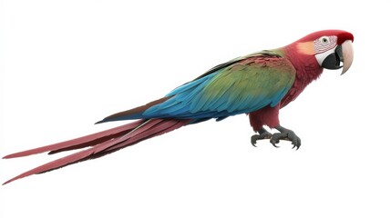 Fototapeta premium Vibrant Macaw with Detailed Feathers on White Background