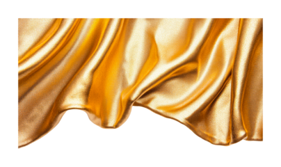 Luxurious gold satin fabric with elegant draping and soft texture, cut out - stock png.