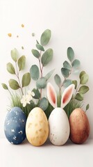 Festive Easter Eggs  Bunny Ears  Spring Flowers   Eucalyptus