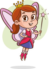 Cute fairy with a magic wand. Vector illustration in cartoon style.