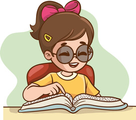 Visually impaired child reading using Braille alphabet vector illustration