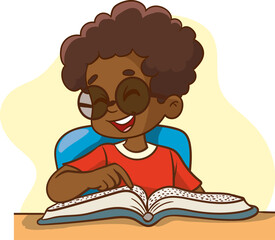 Visually impaired child reading using Braille alphabet vector illustration