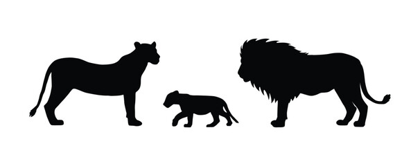 lion family silhouette vector