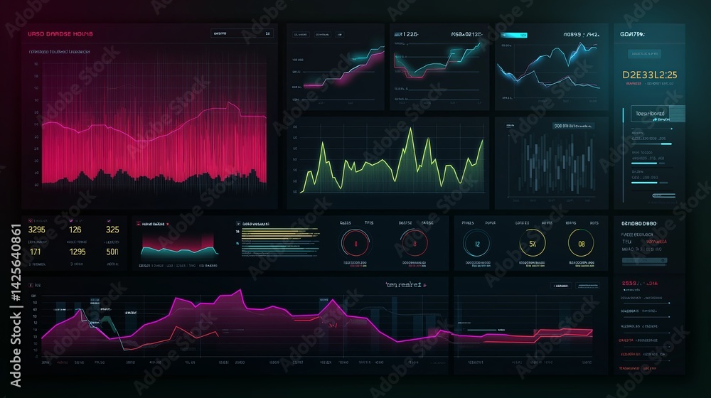 Poster business data dashboard in neon interface style