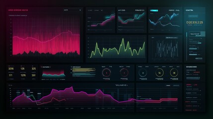 Business data dashboard in neon interface style