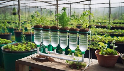 Simple drip irrigation system using plastic bottles in greenhouse