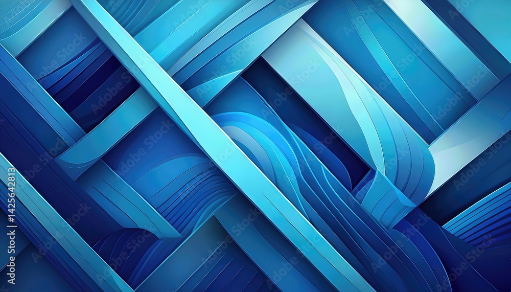 Poster vibrant geometric abstraction in a mesmerizing blue scape, evoking tranquility and depth with intric