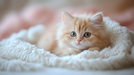 Obraz premium Cute Kitten Lying on Fluffy Blanket
