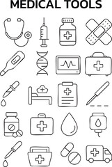 Medical Tools Icon Set &ndash; 20 Flat Vector Icons for Healthcare and Hospitals