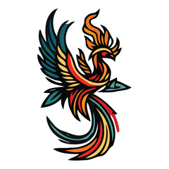 Stylized Phoenix Bird Illustration with Fire and Feathers