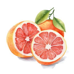 Artistic grapefruit in watercolor style showing juicy details and soft edges isolated on a white background