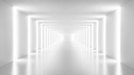 Minimalist White Room with Bright Linear Lighting and Infinite Perspective Interior Design