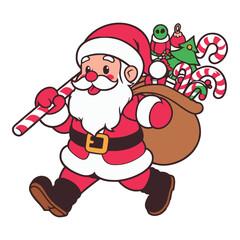 Jolly Santa Claus Carrying a Bag of Christmas Sweets