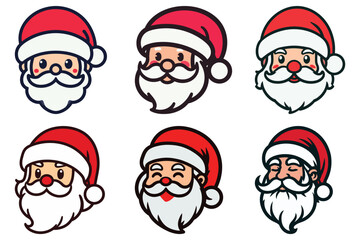Six Cartoon Santa Claus Heads with Various Expressions