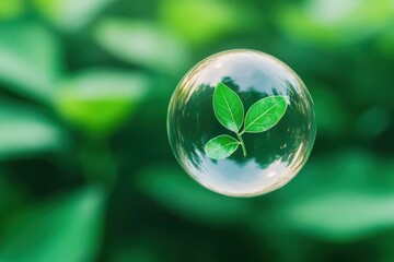 Growing green a leaf inside a bubble nature photography lush environment close-up view eco concept