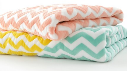 Soft Baby Blankets in Pastel Tones on White Background