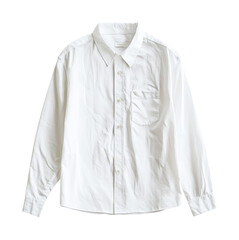Classic white long-sleeve button-up shirt with pocket, cut out - stock png.