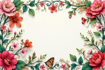 Obraz premium Intricate floral damask, swirling vines and blossoms, wedding, scroll