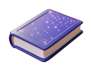 Glowing magical book with purple cover and star patterns, cut out - stock png.