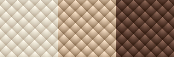 Obraz premium Brown, beige and creamy colored seamless pattern with rhombus quilted leather texture. Geometric background in classic style. Vector print for fabric, interior textile, tile, furniture upholstery.
