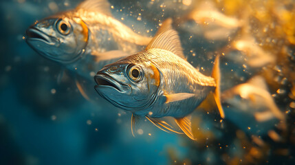 Fototapeta premium Fish Swimming in Blue Water