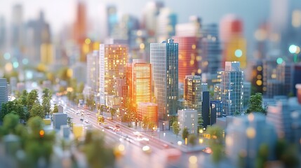 Fototapeta premium Miniature Cityscape at Sunset