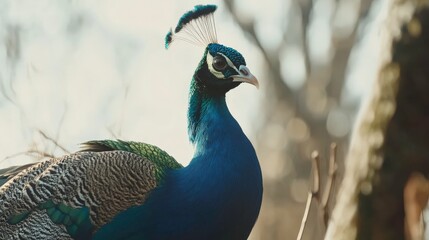 Fototapeta premium Vibrant Peacock with Colorful Feathers on White Background