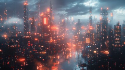 Fototapeta premium Cyberpunk Cityscape at Night