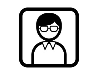 メガネをかけた人の四角いシンプルなモノクロイラストアイコン