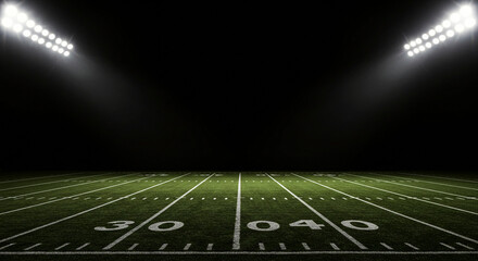 Obraz premium Empty Football Field at Night Under Bright Stadium Lights