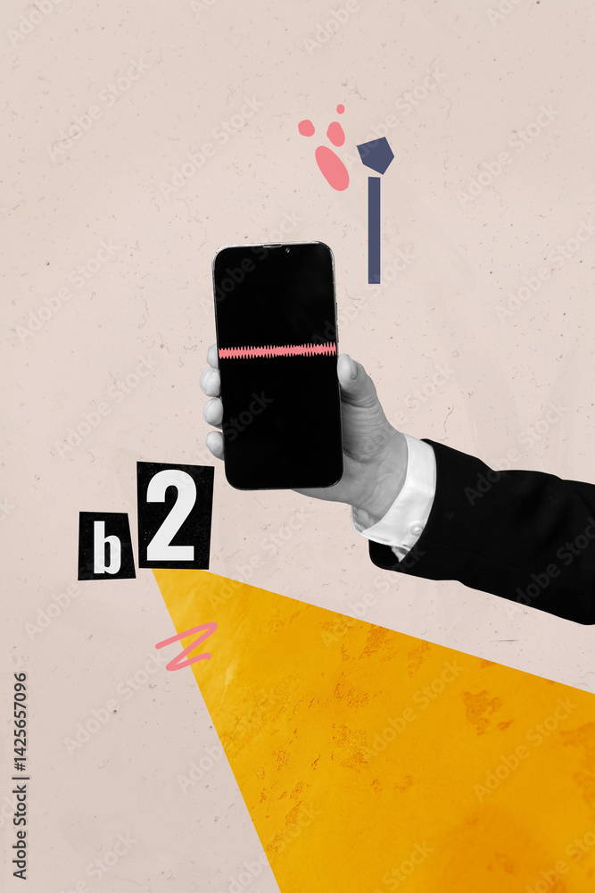 Aufkleber sketch art 3d creative collage of hand hold modern smartphone programming screen line connection loa