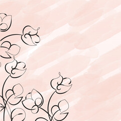 Elegant Pink Watercolor Background with Black Line Art Flowers