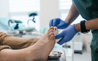 Resection of the nail plate, removal of ingrown nail. Dressing after surgery on the toe. Surgical treatment of onychocryptosis, paronychia and purulent disease