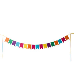 Fototapeta premium Vibrant bunting flags strung together, a cheerful festive scene, perfect for celebrations. isolated on transparent background Generative AI.