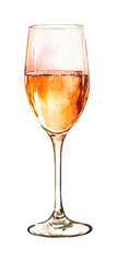 Elegant crystal wine glass filled with sparkling champagne, cut out - stock png.