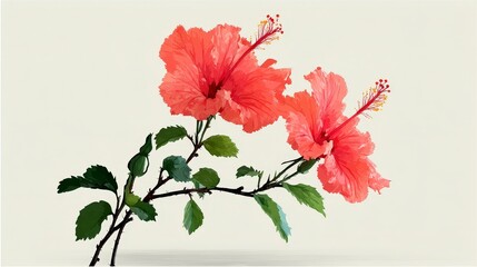 Elegant Coral Hibiscus Flowers  Botanical Illustration  Floral Art  Nature Photography