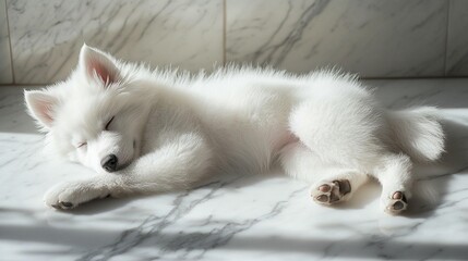 Fototapeta premium White Puppy Sleeping on Marble
