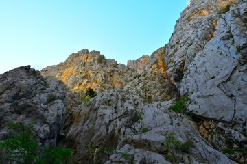 Rock cliff for climbing at Paklenica national park in Croatia