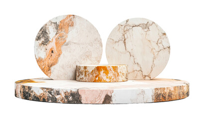 Marble pedestal display with round stone textures for product presentation, cut out - stock png.