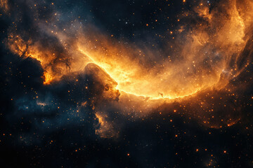 Obraz premium A vibrant nebula glows intensely with fiery orange hues, scattered amidst a dark, star-studded expanse.