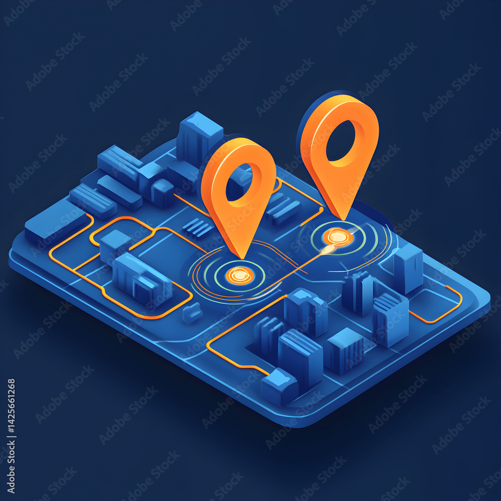 Poster digital navigation: an innovative digital map design showcasing gps pointers guiding the viewer thro