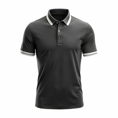 Sports Black T-Shirt Mockup Featuring Collar and Sleeves, Displaying Clean, Athletic Design Isolated on White"